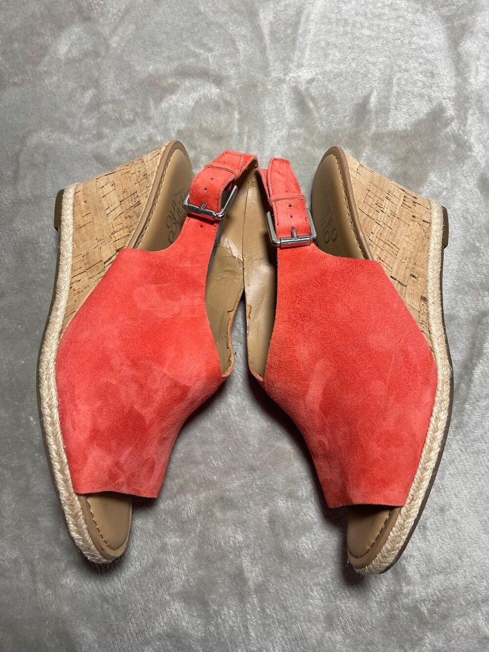 Franco Sarto Wedge Slingback Sandals Women's Size 9 Coral Suede Heels